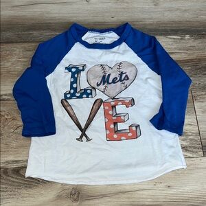 Girls Blue and White Mets Baseball Graphic Tee size 8/10